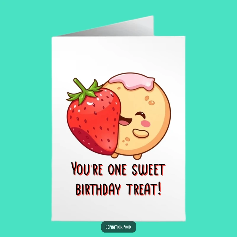 Free Printable Funny Cookie Birthday Card: Sweet Strawberry Bite Downloadable Gift