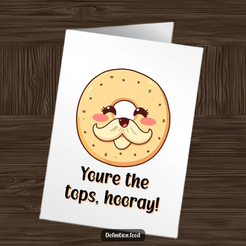 Free Printable congratulations card with a smiling bagel character proudly showing off a cream cheese mustache, celebrating an achievement.