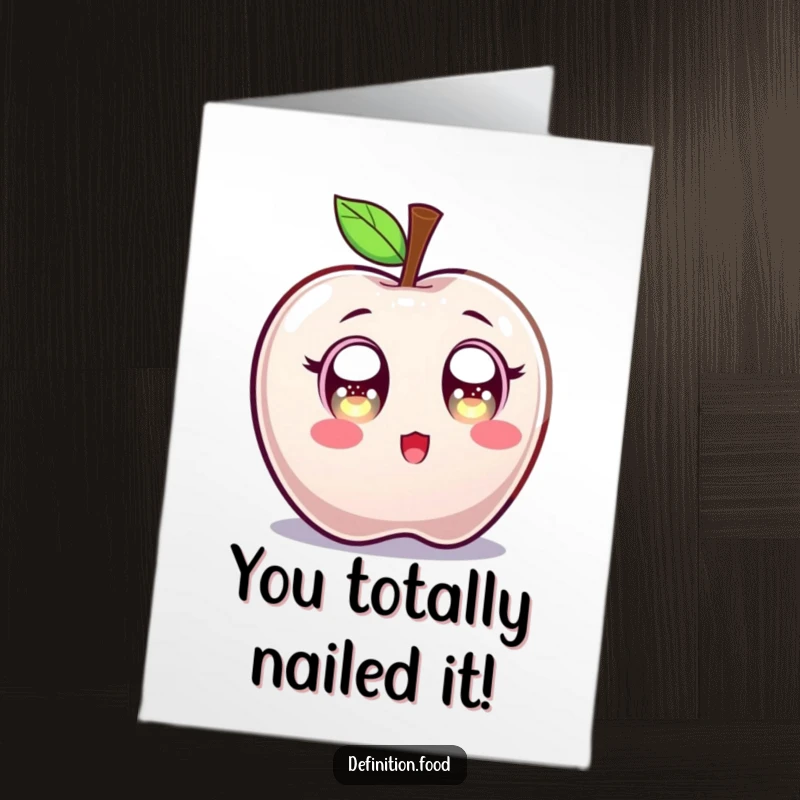 Funny Free Printable Congratulations Card of a candy apple character with huge, sparkling eyes, reacting with mock surprise.