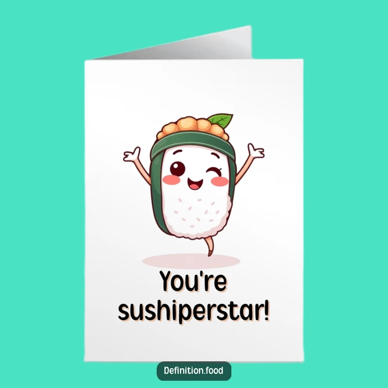 Free Printable Congrats Card: Dancing Sushi Celebration, Perfect Downloadable for Milestone Moments