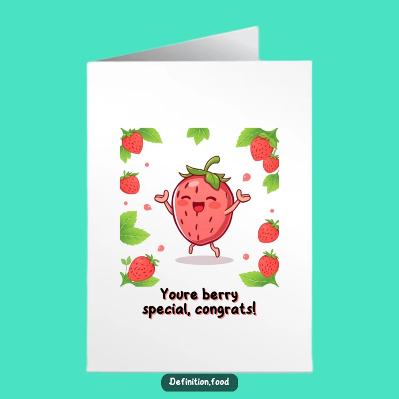 Free Printable Congrats Card: Happy Strawberry Dance - Funny Downloadable Gift for Any Achievement