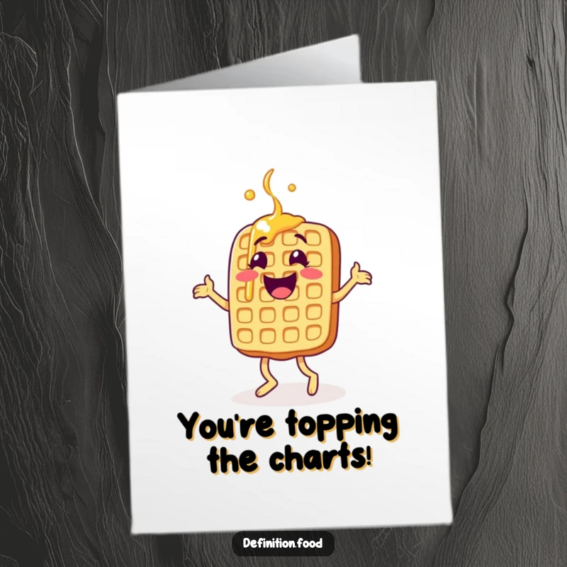 Funny Free Printable Congratulations Card: Waffle Character Doing a Delighted Jig