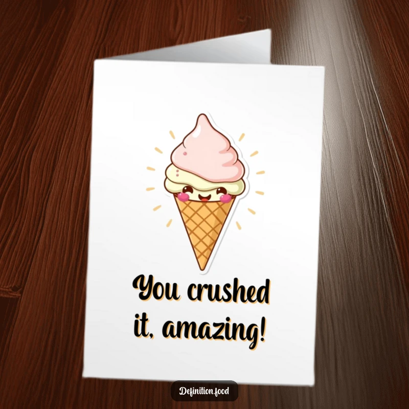 Funny Free Printable Congratulations Card: A happy ice cream cone character radiates tasty vibes, perfect for a DIY celebration.