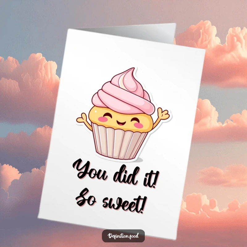 Funny Free Printable Congratulations Card: Cupcake Character Waving Enthusiastically