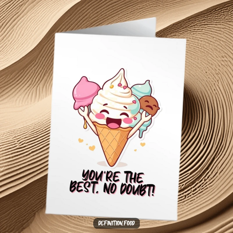 Funny Free Printable Congratulations Card: Ice Cream Cone Cheering Enthusiastically