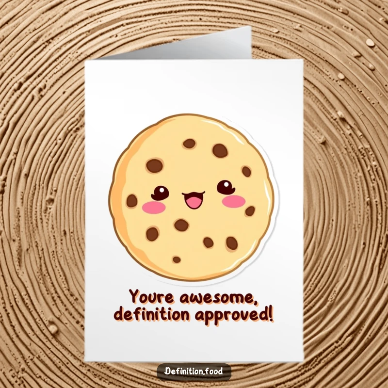 Free printable congratulations card showcasing a funny cookie character giving a dictionary-style definition with a cheeky grin. A unique card.