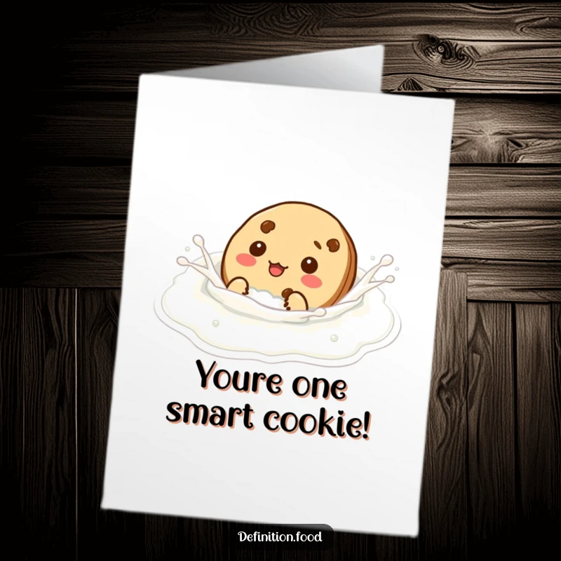 Funny Free Printable Congratulations Card: Silly cookie character humorously pretending to swim in a glass of milk.
