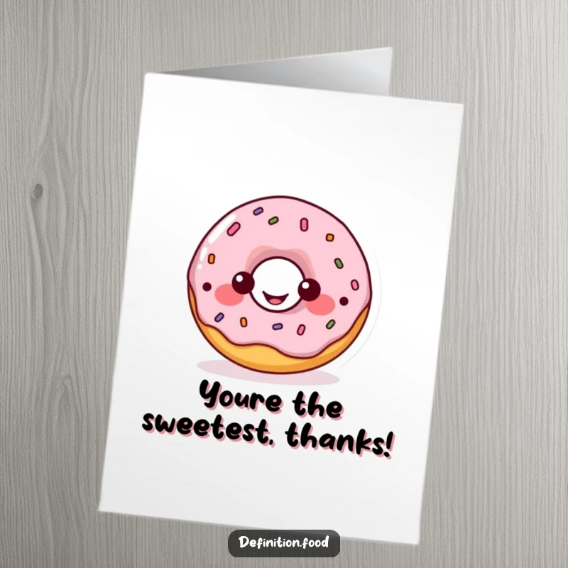 Funny Free Printable Thank You Card with a happy donut character offering a playful food diagram, thanking them with humor.