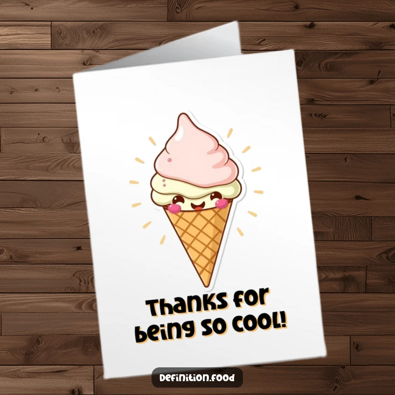 Funny Free Printable Thank You Card: A cheerful ice cream cone character radiates sweetness, perfect for a DIY thank you.