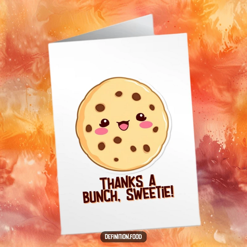 Funny free printable thank you card featuring a charming cookie character humorously defining gratitude. A delightful way to say thanks.