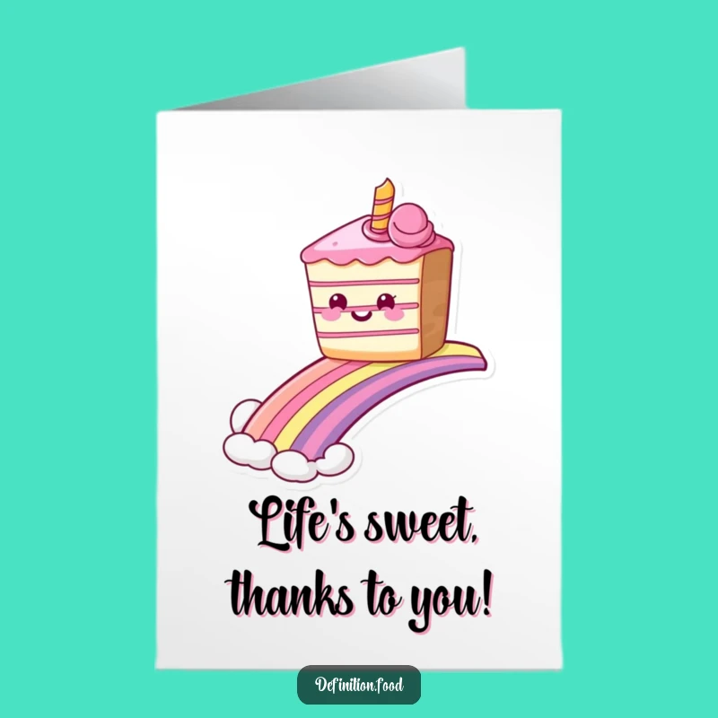 Free Printable Funny Cake Thank You Card - Rainbow Sliding Dessert Downloadable Appreciation