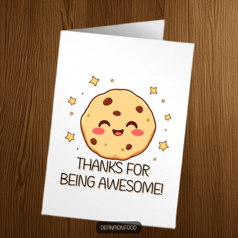 Funny free printable thank you card featuring a smiling cookie character with stars falling around it, conveying heartfelt thanks.