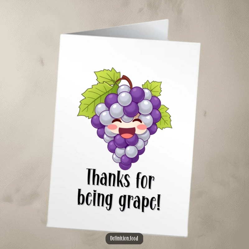 Funny Free Printable Thank You Card: A bunch of grapes giggling and bursting with joy, expressing heartfelt thanks in a fun way.