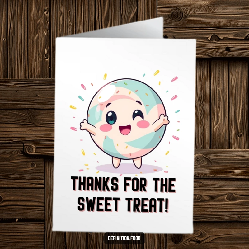 Funny Free Printable candy character spinning with sprinkles, offering a sweet and joyful thank you.