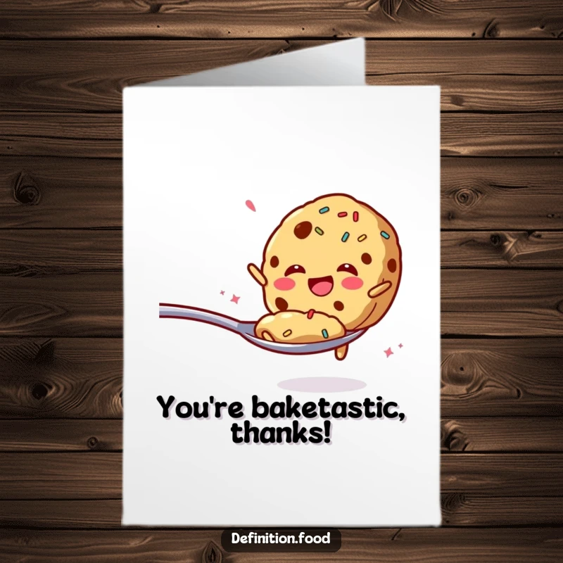 Funny Free Printable Thank You Card: A cookie with sprinkles jumping enthusiastically from a spoon, downloadable thanks.