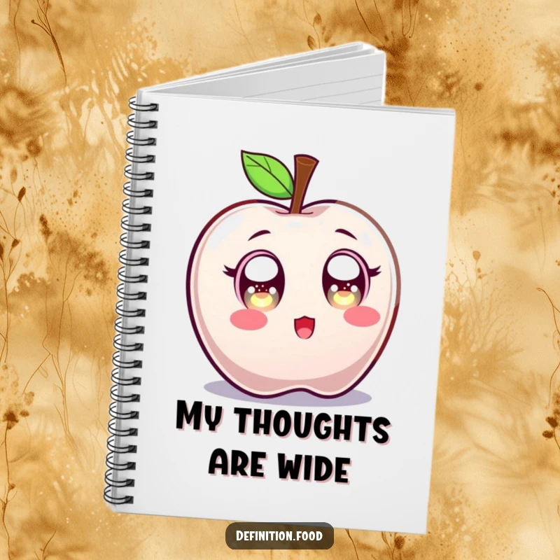 Funny notebook with a candy apple character wide-eyed with sparkling surprise, ready to capture your astonishing ideas.