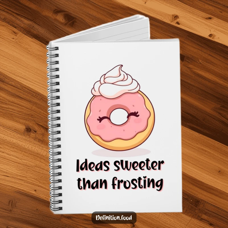Funny notebook featuring a winking donut with whipped cream, perfect for jotting down ideas with a touch of humor.