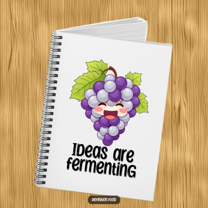 Funny grapes notebook with a giggling bunch of grapes bursting with joy, perfect for writing notes.