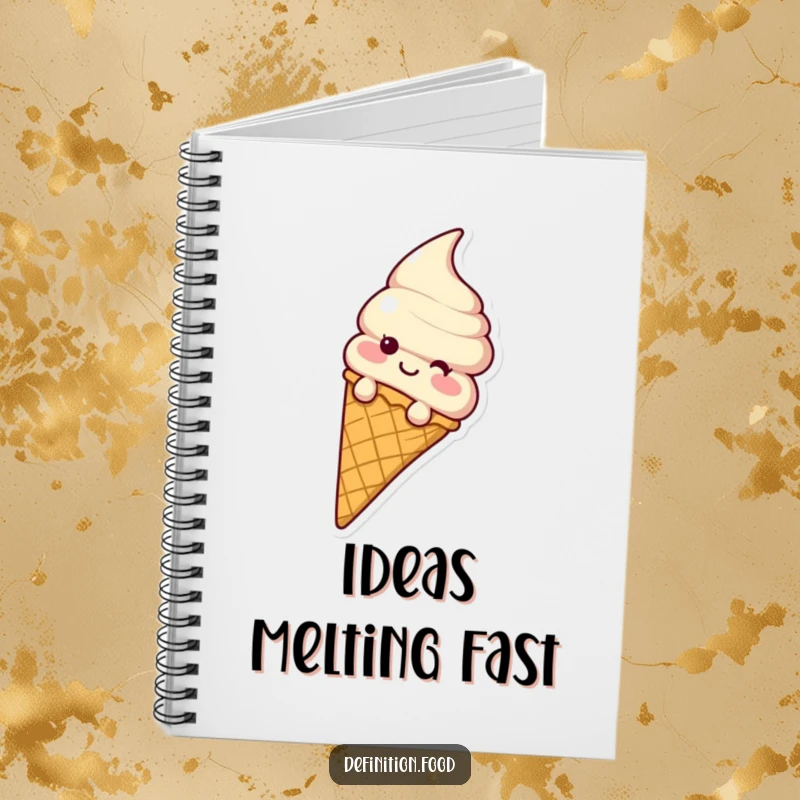Funny ice cream cone character sliding down a waffle cone, perfect for note-taking in this humorous notebook.