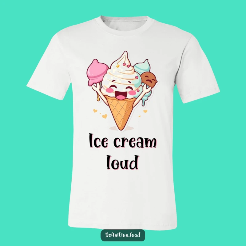 Funny Cheering Ice Cream T-Shirt - Gleeful Character Tee for Sweet Fun