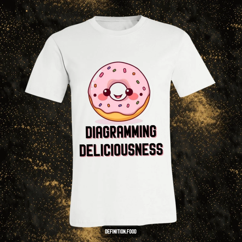 Funny donut diagram t-shirt, a happy donut character illustrating a playful food diagram, great for learning.