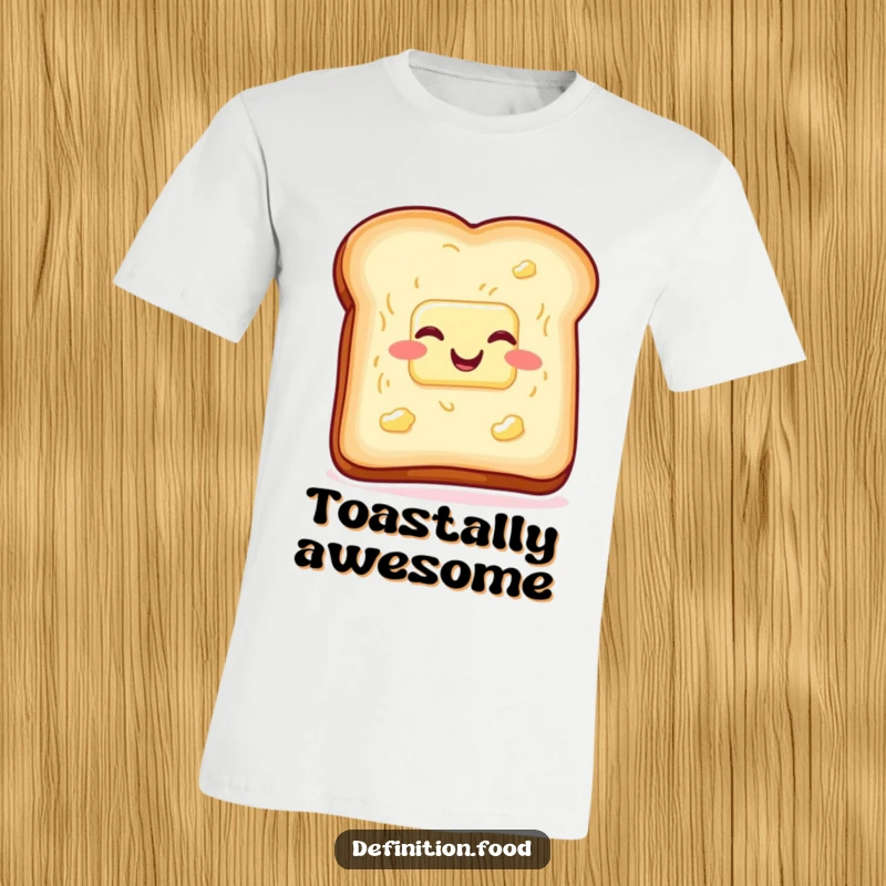 Funny slice of toast with butter T-shirt, wiggling with glee, perfect for breakfast lovers and humor. Great funny gift.