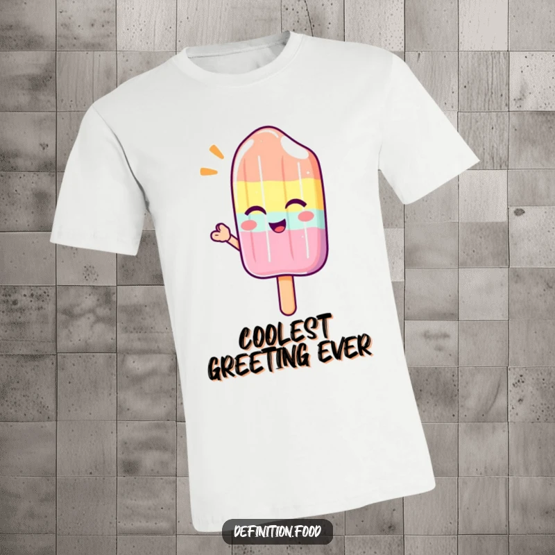 Funny T-shirt showcasing a winking popsicle character offering a refreshing wave, embodying a cool and sweet demeanor.