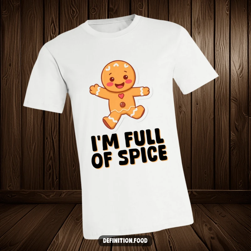 Funny t-shirt with a joyful, skipping gingerbread man character, perfect for those who love to spread happiness and holiday vibes.