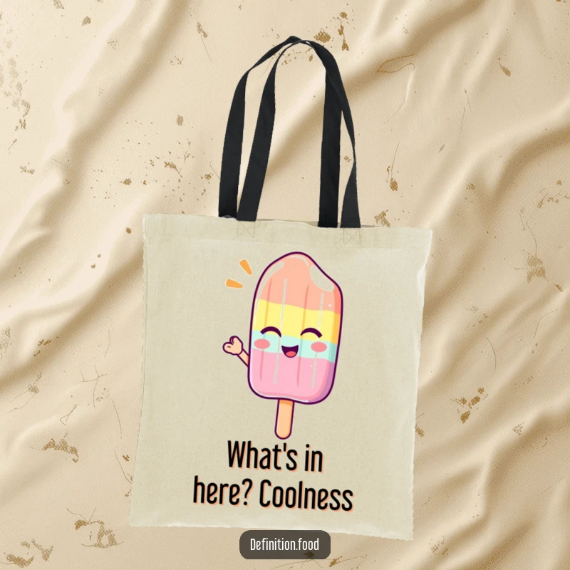 Funny tote bag featuring a winking popsicle character offering a cool, refreshing wave, perfect for carrying your summer essentials.